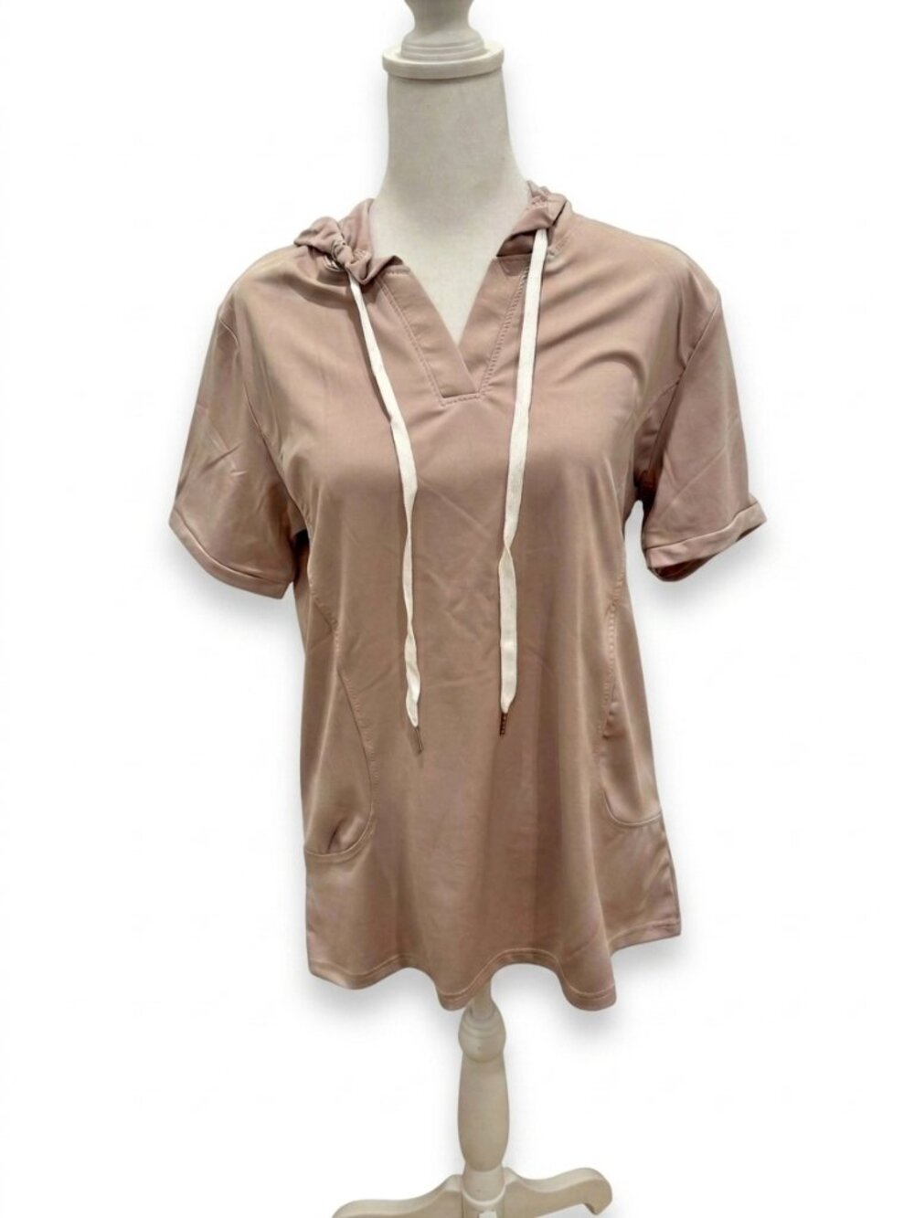 Temu Short Sleeve Pullover Hoodie Top Mauve Pink Gray Size L NWOT